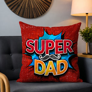 Super Dad Mustache Modern Grunge Throw Pillow