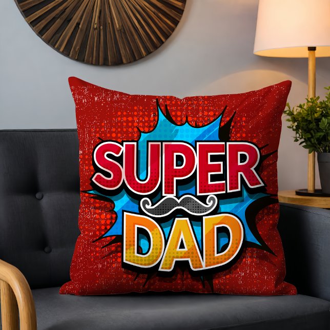 Super Dad Mustache Modern Grunge Throw Pillow (Creator Uploaded)