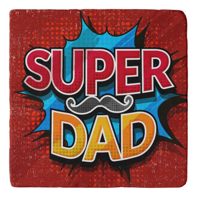 Super Dad Mustache Modern Grunge Trivet (Front)