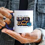 Super Dad Photos The Man, Myth, Legend Monogram Mug<br><div class="desc">Every super dad needs their own unique mug. A fun gift for your super dad! The design features "Super dad" in a fun stylish comic book style typographic design in navy blue, light blue, and yellow with a halftone comic book pattern design. Customize with Dad's monogram and your own optional...</div>
