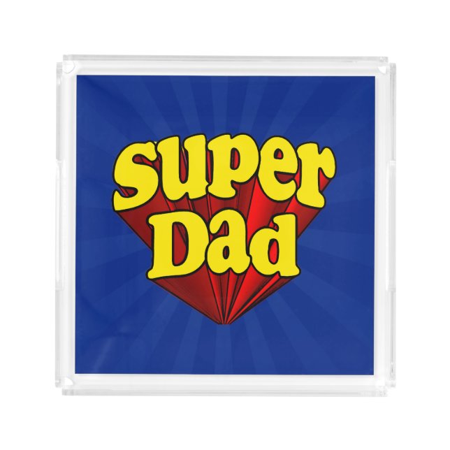 Super Dad Red Yellow Blue Father's Day Superhero Acrylic Tray (Front)