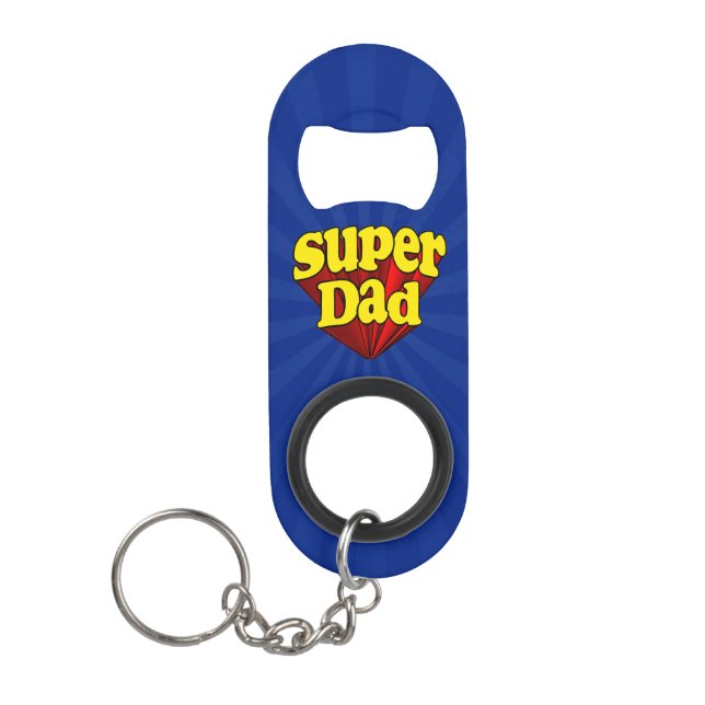 Super Dad Red Yellow Blue Father's Day Superhero Keychain Bottle Opener (Front)