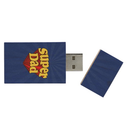 Super Dad Red Yellow Blue Fathers Day Superhero Wood USB Flash Drive