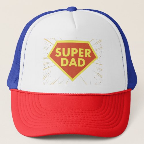 Super Dad Red Yellow Emblem w Stars Trucker Hat