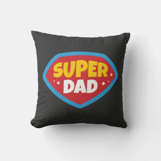 Super Dad Retro Superhero Badge Throw Pillow