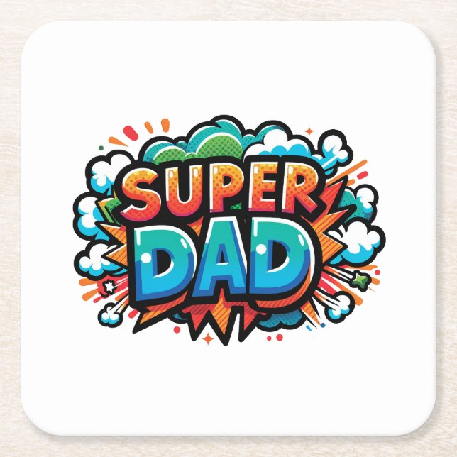 Super Dad Square Paper Coaster (Front)