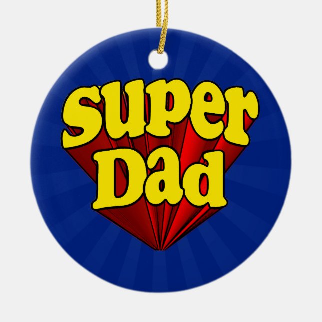 Super Dad, Superhero Red/Yellow/Blue Father's Day Ceramic Ornament (Front)