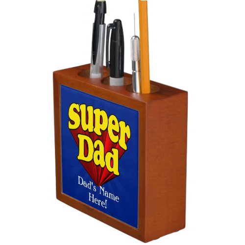 Super Dad Superhero RedYellowBlue Fathers Day Desk Organizer