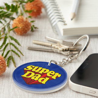 Super Dad, Superhero Red/Yellow/Blue Father's Day Keychain