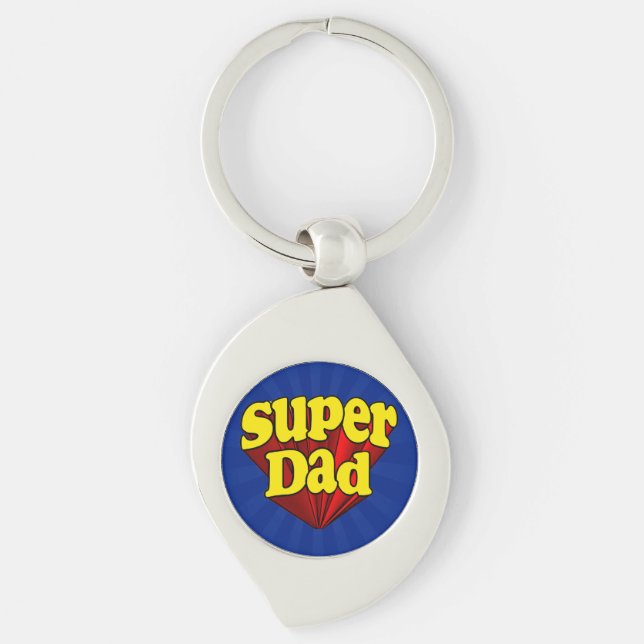 Super Dad, Superhero Red/Yellow/Blue Father's Day Keychain (Front)