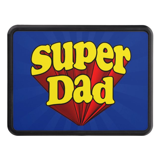 Super Dad, Superhero Red/Yellow/Blue Father's Day Trailer Hitch Cover (Front)