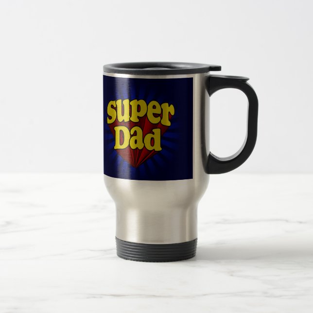 Super Dad, Superhero Red/Yellow/Blue Father's Day Travel Mug (Right)