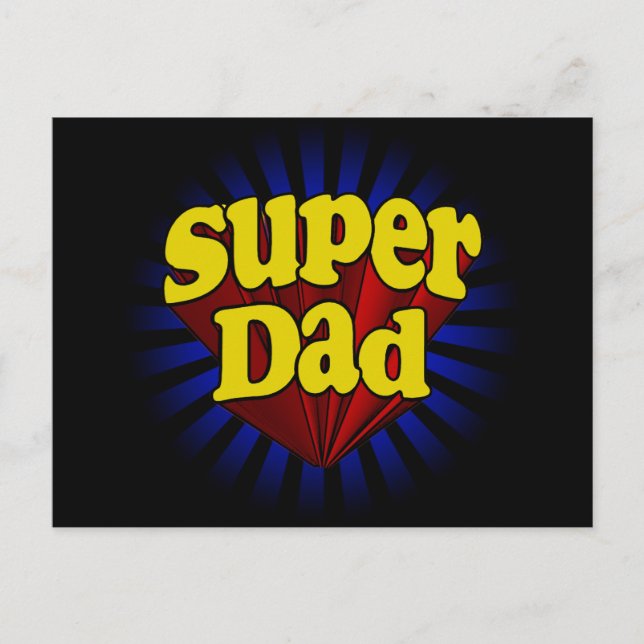 Super Dad, Superhero Red/Yellow/Blue Postcard (Front)