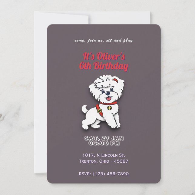 Super Dog Birthday on Chocolate Color Personalized Invitation (Front)