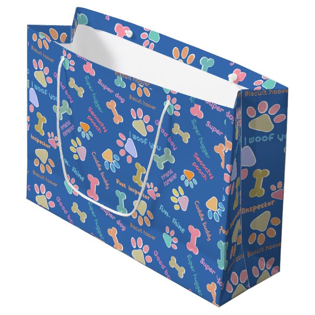 Super doggy -blue large gift bag (Front Angled)