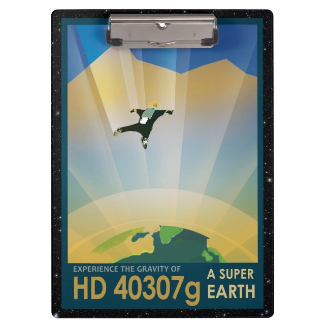 Super Earth retro space tourism advert Clipboard (Front)