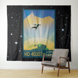 Super Earth retro space tourism advert Tapestry