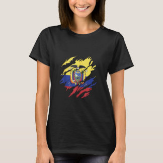 Super Ecuadorian Heritage Ecuador Roots Flag Scrat T-Shirt