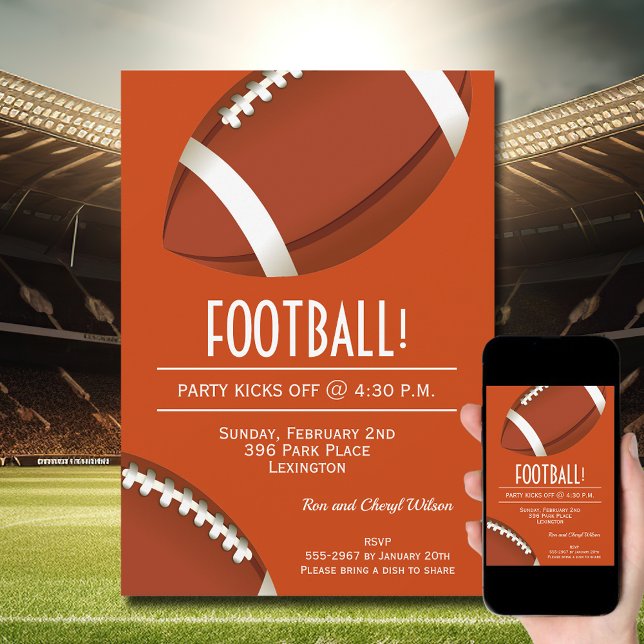 Super Fan Football Game Party Invitation (Order INSTANT DOWNLOAD to send digitally or PRINTED cards to mail or both!)