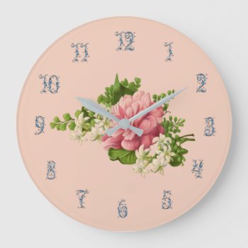 Super Feminine  Peony And Jasmine  Vintage Floral Large Clock by randysgrandma at Zazzle