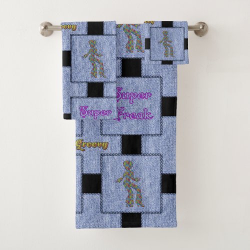 Super Freak Fun 70s Disco Diva Denim Groovy Bath Towel Set