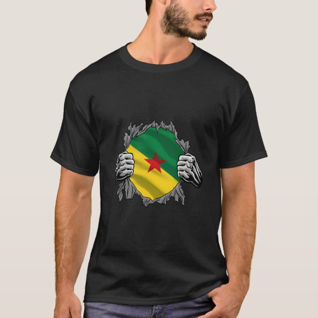 Super French Guianese French Guiana Flag Roots Her T-Shirt (Front)