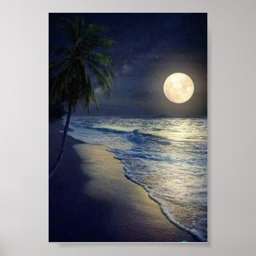 Super full moon over looking the sea poster