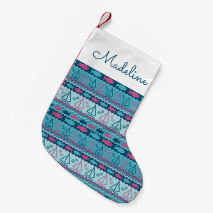 Super Fun Fish And Sailboat Pattern   Add Your Nam Small Christmas Stocking