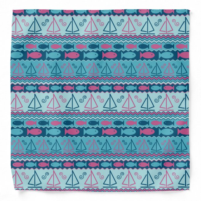 Super Fun Fish And Sailboat Pattern Bandana (Front)