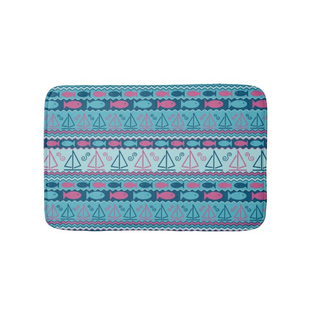 Super Fun Fish And Sailboat Pattern Bathroom Mat (Front)
