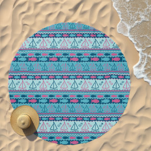 Super Fun Fish And Sailboat Pattern Beach Towel