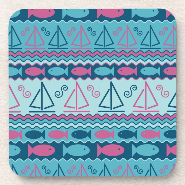 Super Fun Fish And Sailboat Pattern Beverage Coaster (Front)