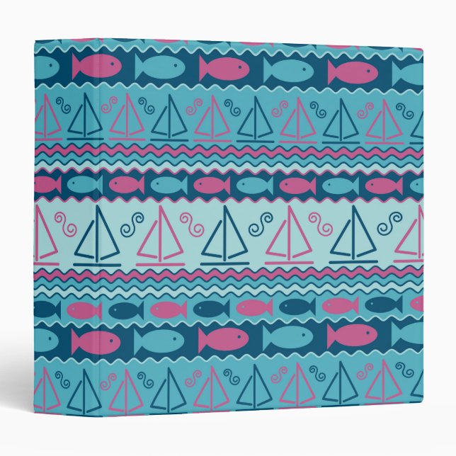 Super Fun Fish And Sailboat Pattern Binder (Front/Spine)
