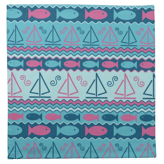Super Fun Fish And Sailboat Pattern Cloth Napkin (Front)