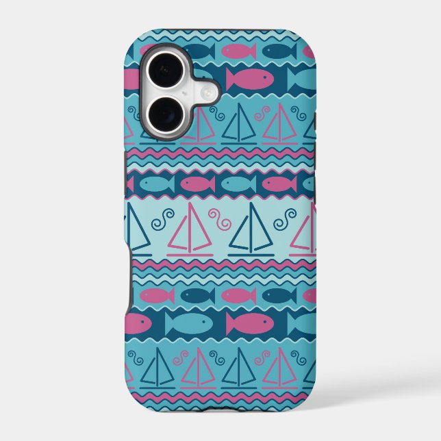 Super Fun Fish And Sailboat Pattern Iphone Case (Back)
