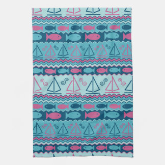 Super Fun Fish And Sailboat Pattern Kitchen Towel