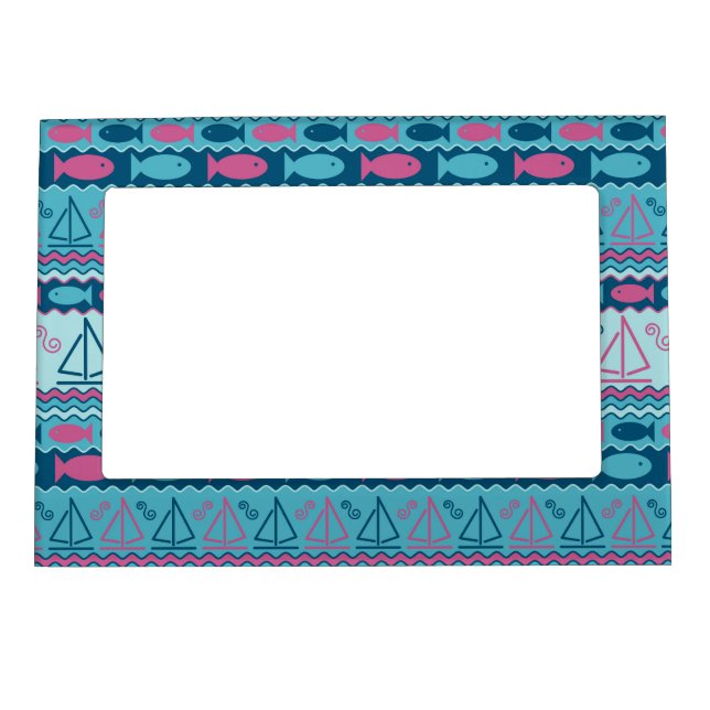 Super Fun Fish And Sailboat Pattern Magnetic Picture Frame (Front)