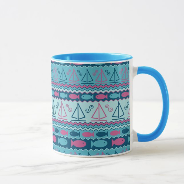 Super Fun Fish And Sailboat Pattern Mug (Right)