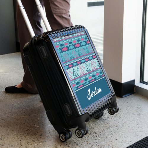 Super Fun Fish And Sailboat Pattern  Personalize Luggage