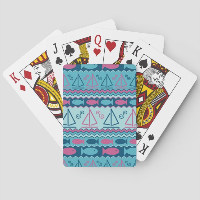 Super Fun Fish And Sailboat Pattern Poker Cards (Back)