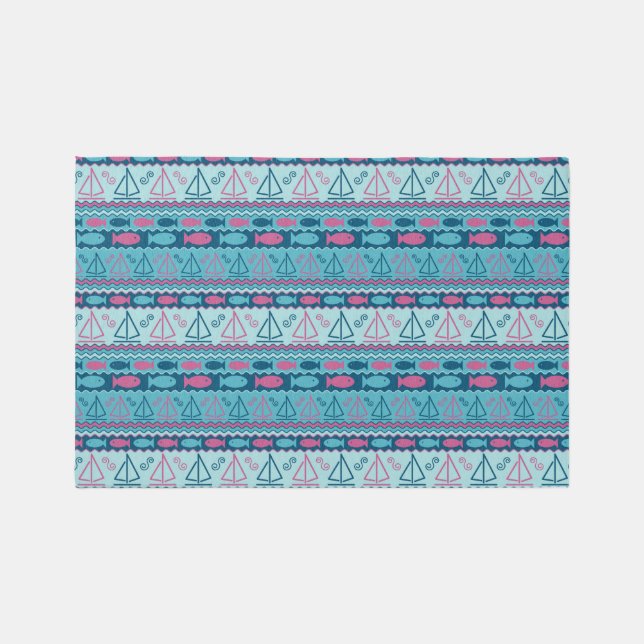 Super Fun Fish And Sailboat Pattern Rug (Front)