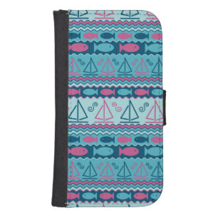 Super Fun Fish And Sailboat Pattern Samsung S4 Wallet Case