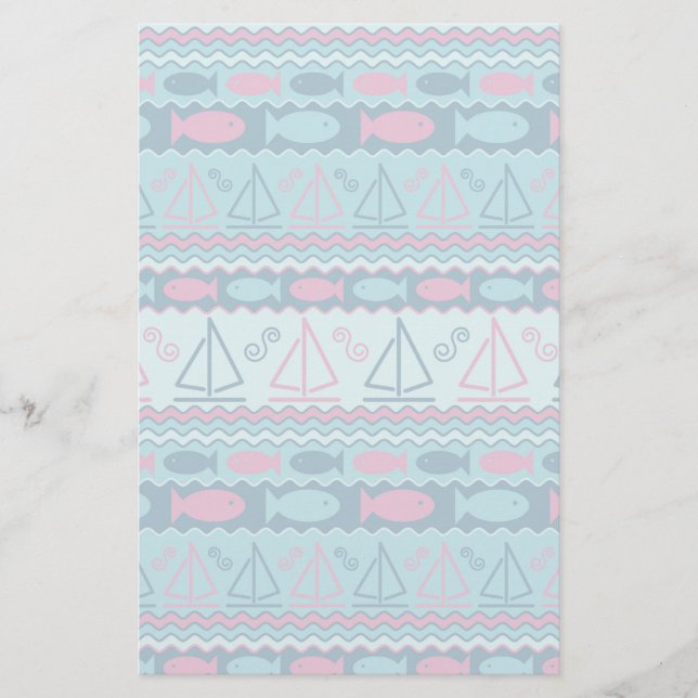 Super Fun Fish And Sailboat Pattern Stationery (Front)