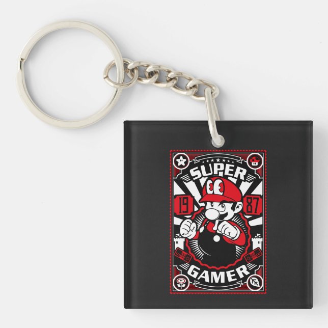 Super Gamer Retro Gaming Keychain (Front)