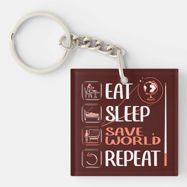 Super Geography Teacher Saves World Thank You Gift Keychain (Front)