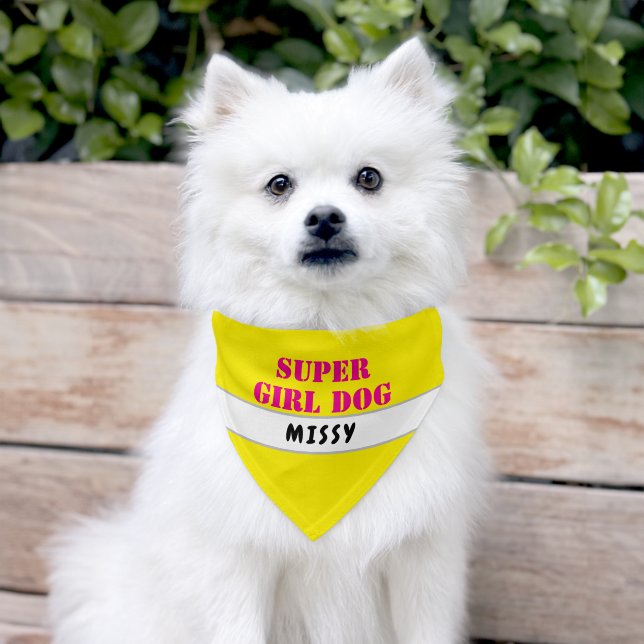 Super Girl Dog Name Yellow Pink Pet Bandana Collar (Dog)