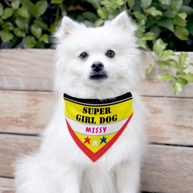 Super Girl Dog Stars Yellow Pink Name Pet Bandana Collar (Dog)