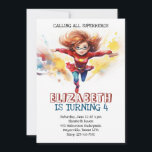 Super girl watercolor kids birthday invite<br><div class="desc">In the bustling city of imagination, where skyscrapers touch the clouds and heroes soar through the sky, there exists a legendary artifact known as the Hero's Cape. Crafted from the finest materials and infused with the essence of courage and determination, this cape is no ordinary garment. It is a symbol...</div>