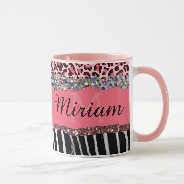 Super Girly Pink Glitter Exotic Leopard Print  Mug (Right)