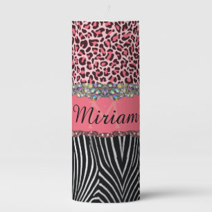 Super Girly Pink Glitter Exotic Leopard Print  Tri Pillar Candle